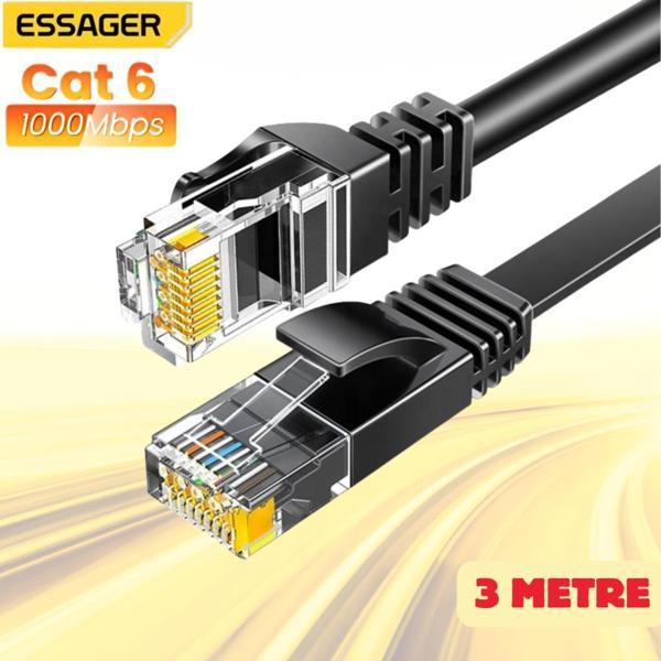 Essager 3Metre 1000Mbps Cat6 Ethernet Kablosu Premium RJ45 Konnektör Altın Kaplama Uçlu İnternet Kablosu - Image 1