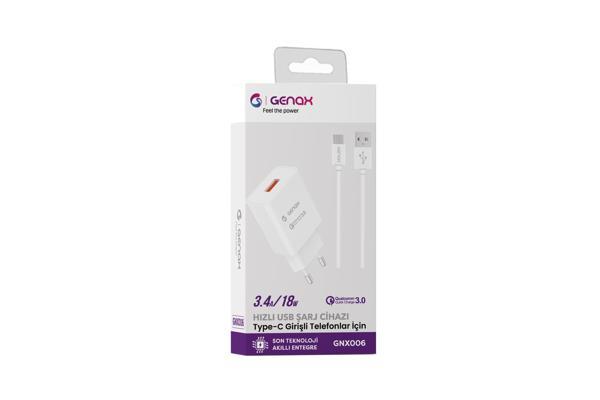 Genax Gnx006 Type-C - Usb Şarj Adaptörü Set 3.4A 18W Beyaz - Image 1