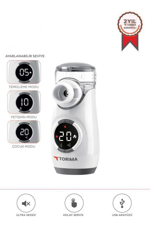 Torima CNB69008 Beyaz Sessiz Kademeli Dijital Ekranlı USB Şarjlı Mesh Nebulizatör Cihazı - Image 1