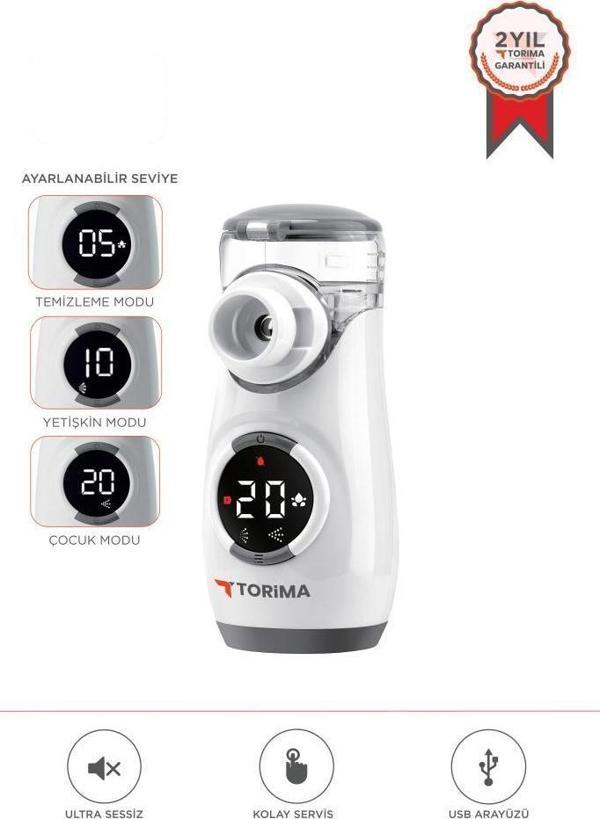 Torima CNB69008 Beyaz Sessiz Kademeli Dijital Ekranlı USB Şarjlı Mesh Nebulizatör Cihazı - Image 1