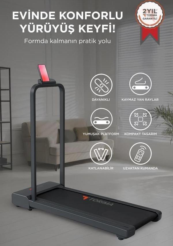 Torima Vep-1002 Siyah Ayarlanabilir Bluetoothlu Uzaktan Kumandalı Katlanabilir Yürüme ve Koşu Bandı - Image 1
