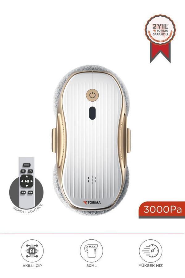 Torima S10 Su Püskürtmeli Uzaktan Kumandalı 3000Pa Cam Pencere Temizleme Robotu Gold-Beyaz - Image 1