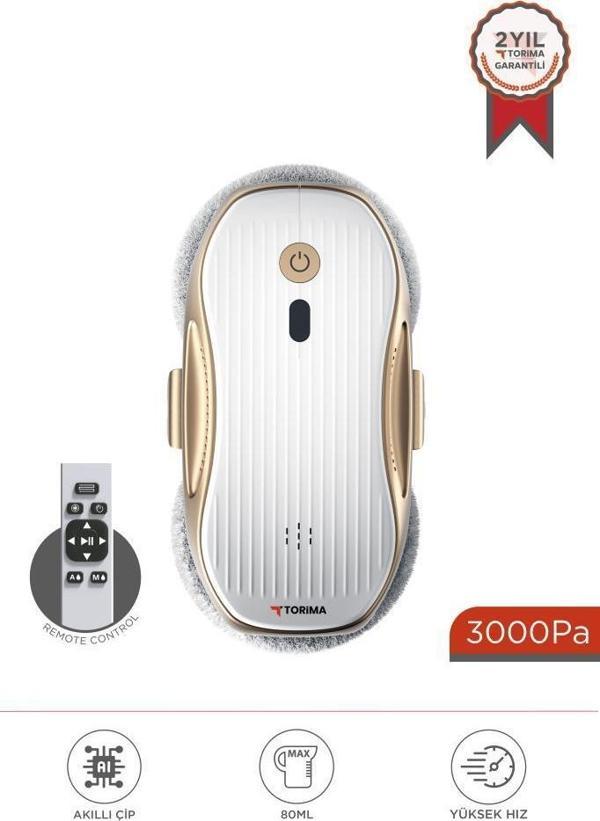 Torima S10 Su Püskürtmeli Uzaktan Kumandalı 3000Pa Cam Pencere Temizleme Robotu Gold-Beyaz - Image 1