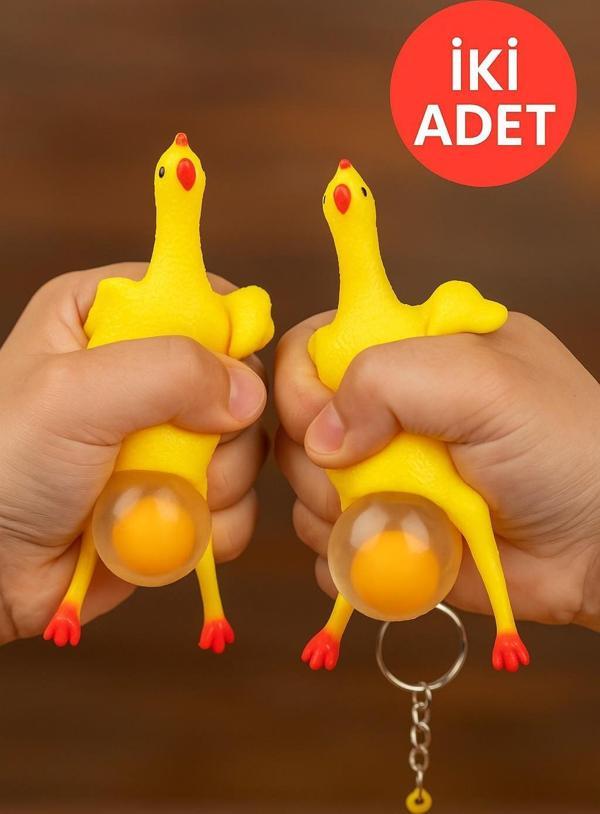 2 ADET - Antistres - Stres Atıcı Yumurtlayan Sıkımlık Yumuşak Tavuk Anahtarlık Oyuncak - Image 1