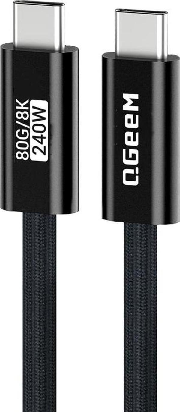 Qgeem Qg05 Type-C To Type-C Usb5 Pd Data Kablosu Ve Çevirici 240W 80Gbps 8K@60Hz 1.2 Metre Siyah - Image 1