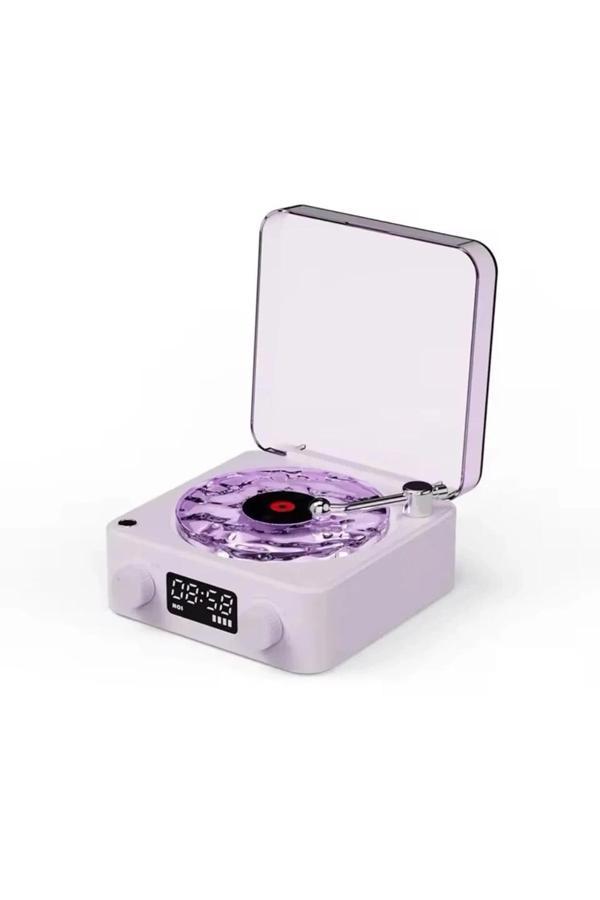Waves Nostalji Plak Görünümlü Bluetooth Hoparlör 3d Ses Dalgası Retro Müzik Plak Mor - Image 1
