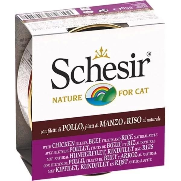 Schesir Tavuk ve Sığır Etli Naturel Konserve Kedi Maması 85 Gr - Image 1