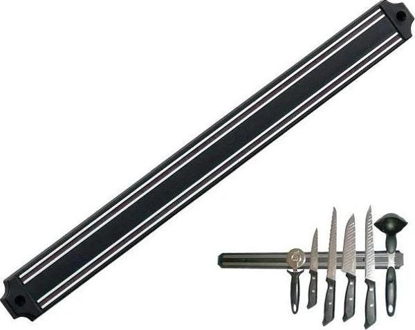 Mutfak Duvarına Monte Mıknatıslı Geniş Bıçak Tutucu Stand - 55 Cm - Siyah - Paslanmaz Çelik - Image 1