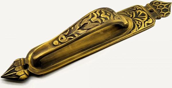 Antika Tarz Dekoratif Pirinç Kubbeli Çekme Kapı Kolu - 396x68 Mm, Antik - Image 1