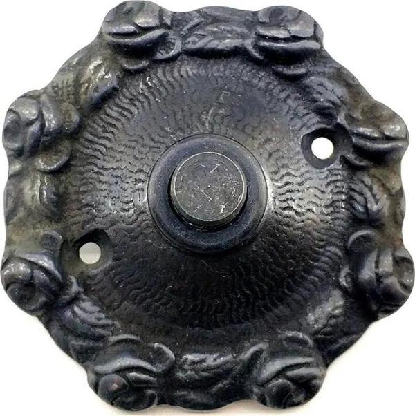 Antika Tarz Dekoratif Pirinç Güllü Kapı Zili - 75mm, Oksit - Image 1