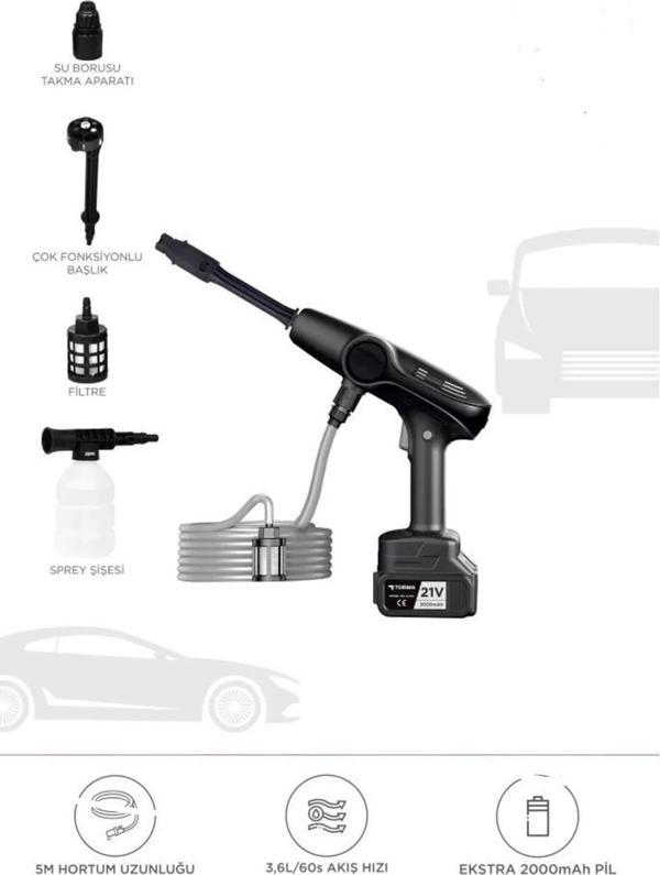 Akülü Şarjlı Yüksek Basınçlı Oto Araba Bahçe Yıkama,temizleme Su Sı - Image 1