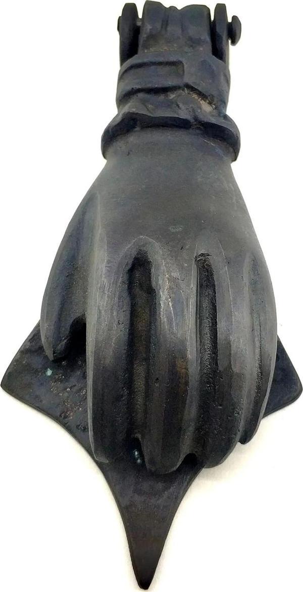 Antika Tarz Dekoratif Pirinç El Kapı Tokmağı, Taktak - 167x75 Mm, Oksit - Image 1