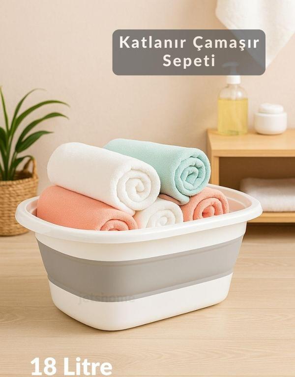 18 Litre Katlanır Silikon Çamaşır Sepeti – Akordiyon Tasarım, Pratik ve Yer Tasarruflu - Image 1
