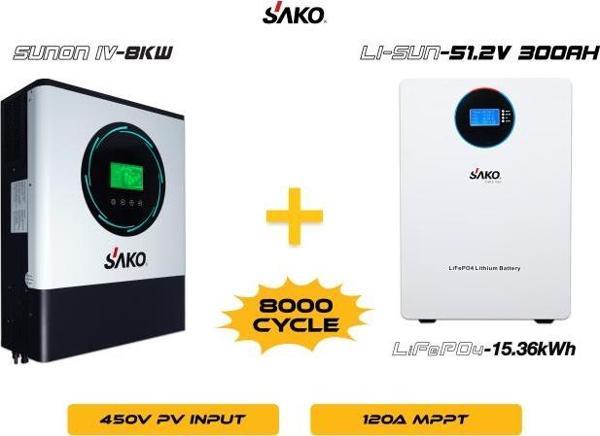 SAKO Sunon-IV 8KW Inverter + Li-sun 51.2V 300Ah Lityum Akü Off-Grid Hibrit Paketi - Image 1