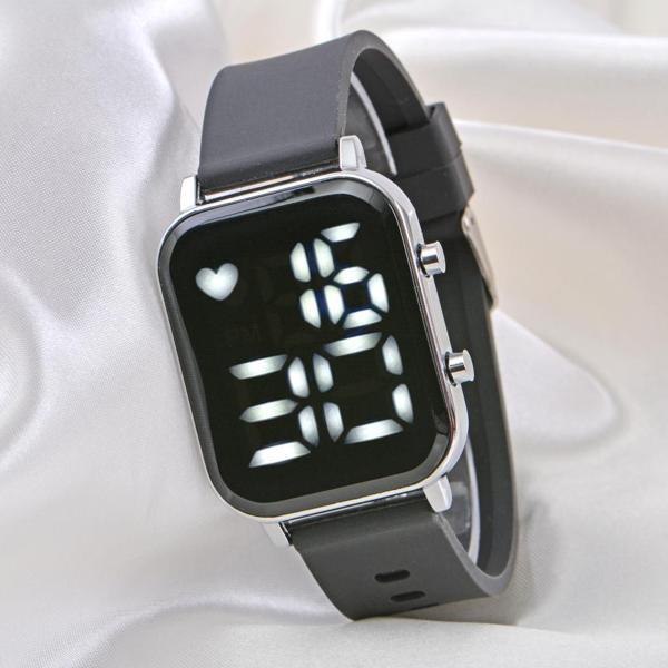 Pinkoli Yeni Siyah Silikon Kordonlu Unisex Genç Kız Kadın Çocuk Led Kol Saati ST-304106 - Image 1