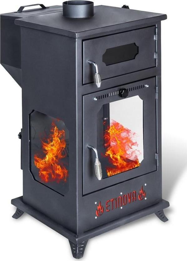 Etinova Eti-B7 Büyük Üç Tarafı Camlı Fırınlı Şömine Tipi Pelet Soba - Image 1