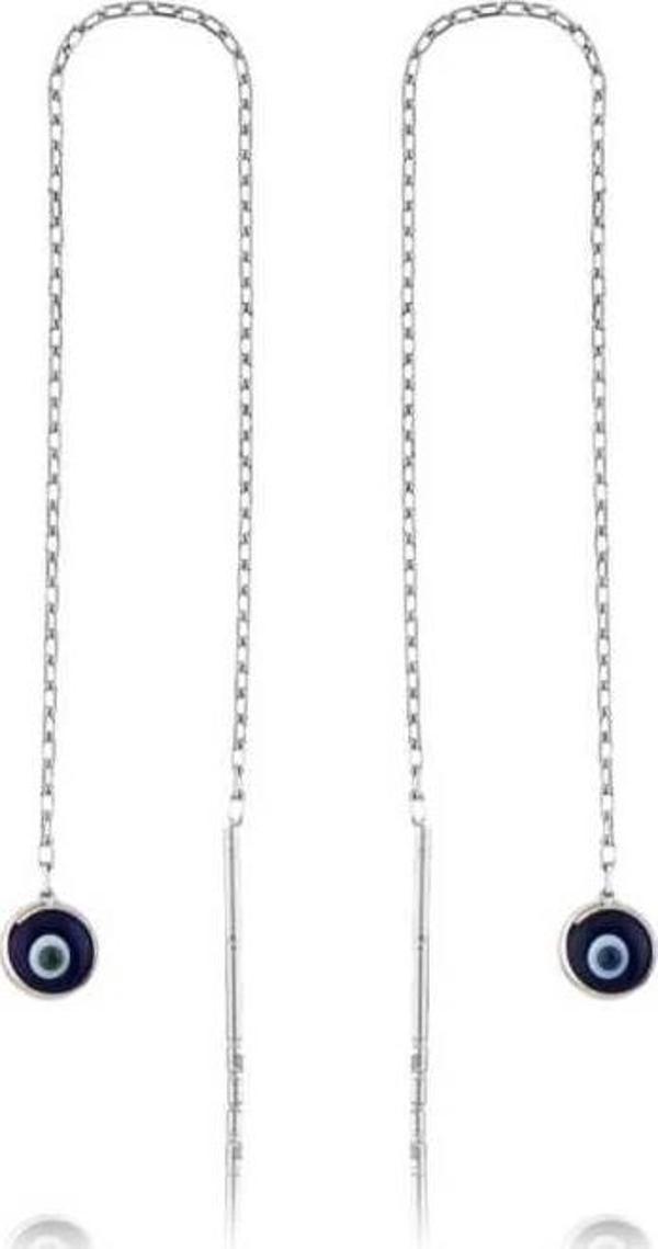 Supertrend Gümüş Zincirli Lacivert Nazar Küpe - Image 1