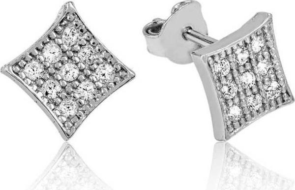 Supertrend Gümüş Beyaz Taşlı Kare Çivili Küpe - Image 1