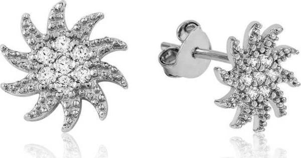 Supertrend Gümüş Beyaz Taşlı Güneş Çivili Küpe - Image 1