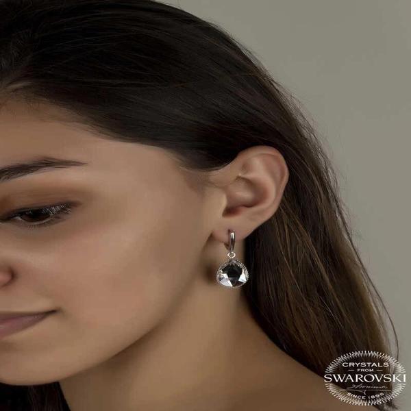 Supertrend Swarovski Crystal Taşlı Gümüş Beyaz Damla Sallantılı Kadın Küpe - Image 1