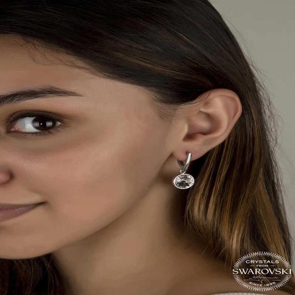 Supertrend Swarovski Crystal Taşlı Gümüş Beyaz Sallantılı Kadın Küpe - Image 1