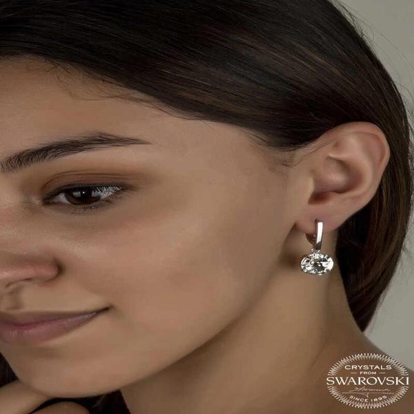 Supertrend Swarovski Crystal Taşlı Gümüş Beyaz Sallantılı Kadın Küpe - Image 1