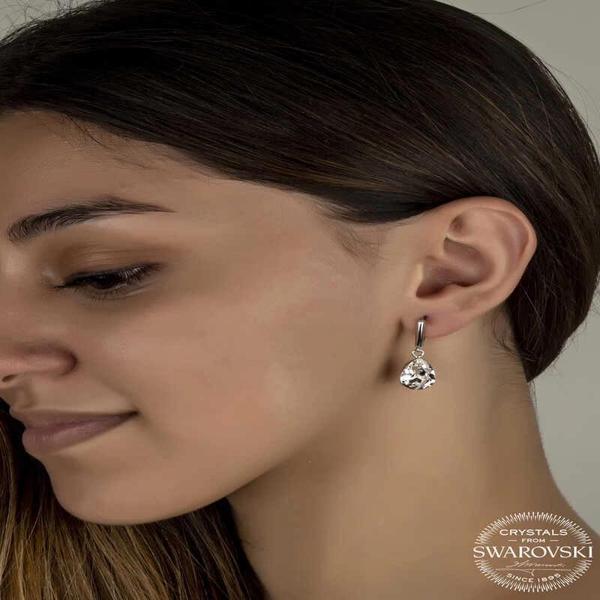 Supertrend Swarovski Crystal Taşlı Gümüş Damla Sallantılı Kadın Küpe - Image 1