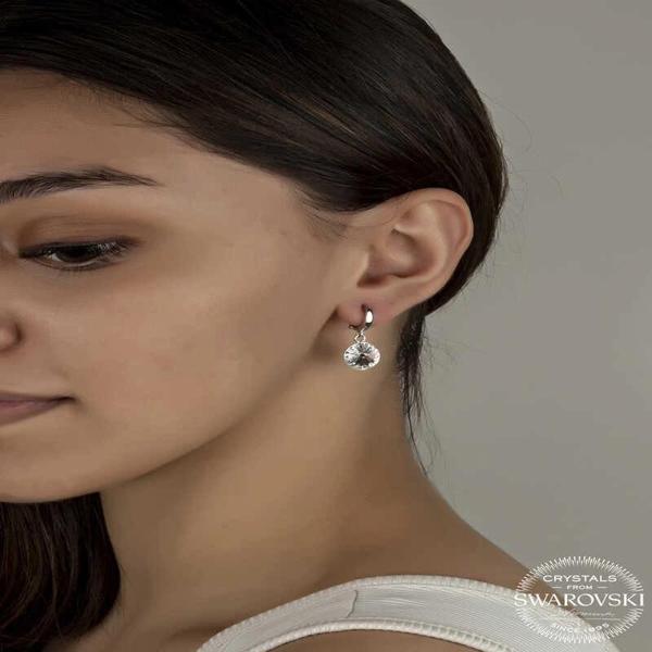 Supertrend Swarovski Crystal Taşlı Gümüş Beyaz Sallantılı Kadın Küpe - Image 1