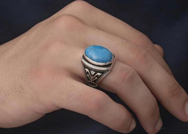 Supertrend Gümüş Zirkon Turkuaz Taşlı Oval Erkek Yüzük - Image 1