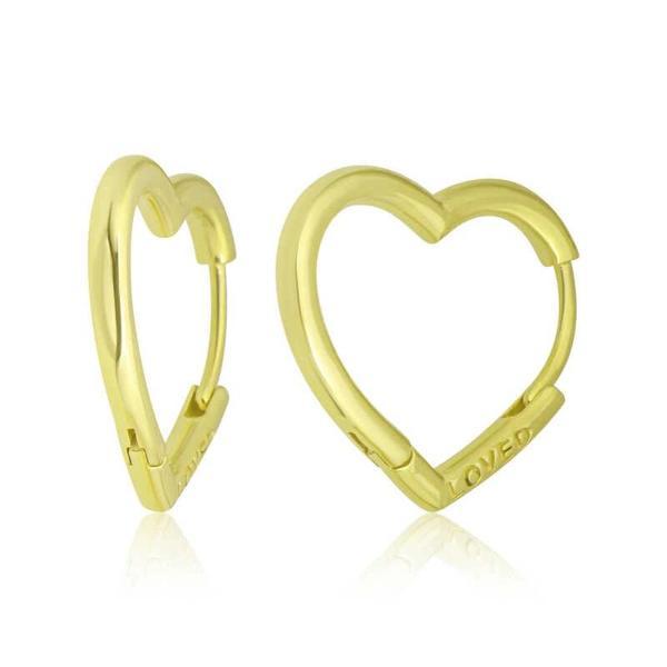 Supertrend Gümüş Gold Loved Yazılı Taşsız Kalp Kadın Küpe - Image 1