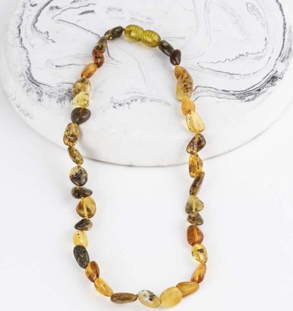 Gümüş Pazarım Desenli Orjinal Çocuk Kehribar Kolye - Image 1