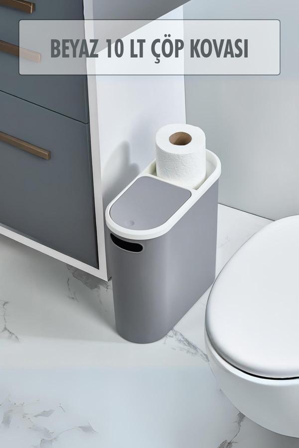 Gri Kapaklı WC Kağıtlıklı Çöp Kovası & Ofis Çöp Kovası 10 Lt - Image 1
