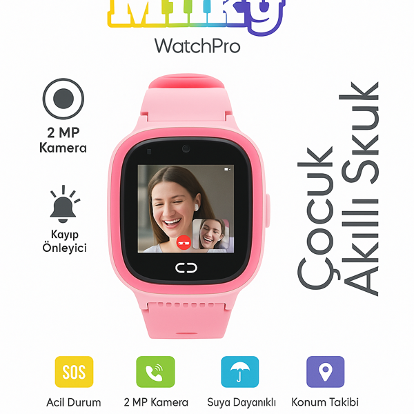 Milky Watch Pro 4G LTE Çocuk Akıllı Saati, 2MP Kamera, GPS Takibi, Koldan Çıkarma Sensörü, Suya Dayanıklı, SOS Butonu, Görüntülü Arama - Image 1