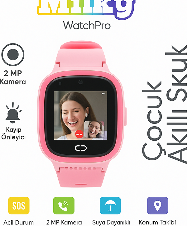 Milky Watch Pro 4G LTE Çocuk Akıllı Saati, 2MP Kamera, GPS Takibi, Koldan Çıkarma Sensörü, Suya Dayanıklı, SOS Butonu, Görüntülü Arama - Image 1