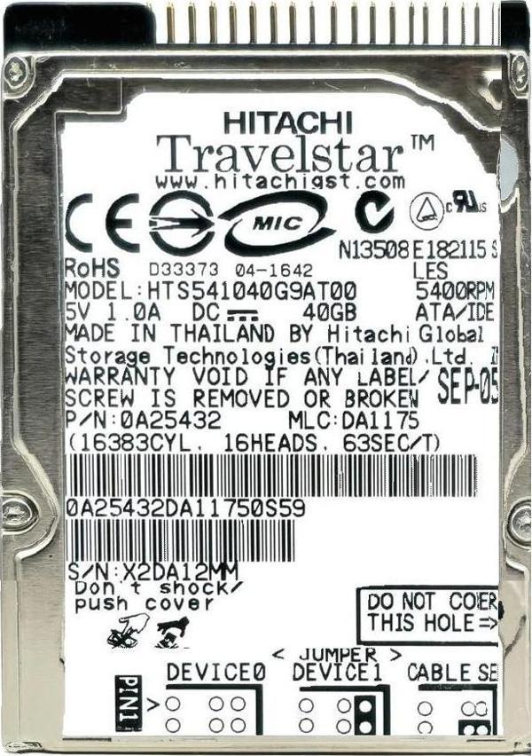 HİTACHİ Travelstar 40GB 5400rpm PATA (IDE) Harddisk HTS541040G9AT00 39T2521 - Image 1