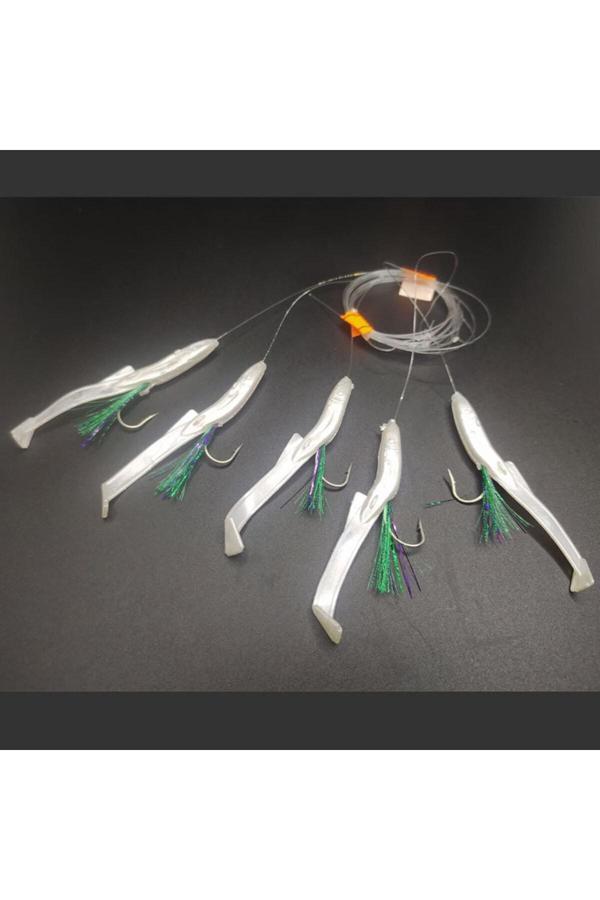 Aldos sport fishing Silikon At Çek Takımı (2 ADET) Silikon Balıklı Çapari 6,5 Cm Beyaz Yeşil - Image 1