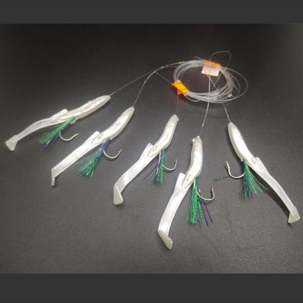 Aldos sport fishing Silikon At Çek Takımı (2 ADET) Silikon Balıklı Çapari 6,5 Cm Beyaz Yeşil - Image 1