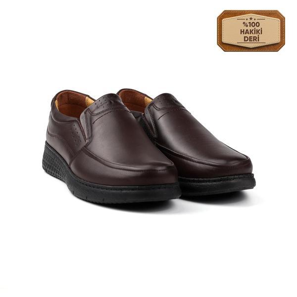 Erkek Kahve Hakiki Deri Ayakkabı, Ortopedik Taban Loafer Ayakkabı Yumuşak Mevsimlik Kışlık Günlük Casual Ayakkabı - Image 1