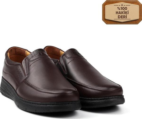 Erkek Kahve Hakiki Deri Ayakkabı, Ortopedik Taban Loafer Ayakkabı Yumuşak Mevsimlik Kışlık Günlük Casual Ayakkabı - Image 1