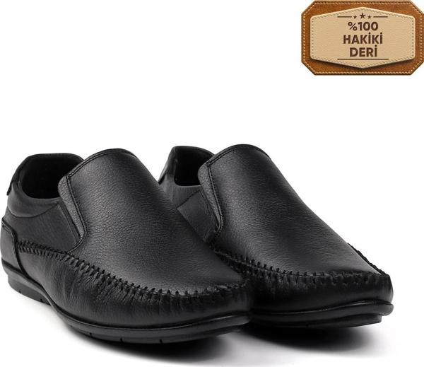 Erkek Siyah Hakiki Deri Ayakkabı, Ortopedik Taban Loafer Ayakkabı Mevsimlik Günlük Casual Ayakkabı - Image 1