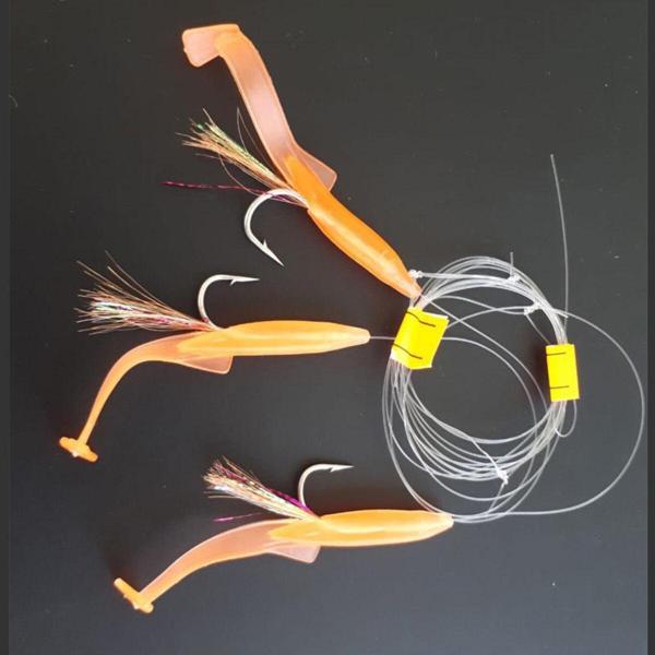 Aldos sport fishing Silikon At Çek Takımı (2 ADET) V8 Silikon Balıklı Çapari 6,5 Cm Turuncu - Image 1