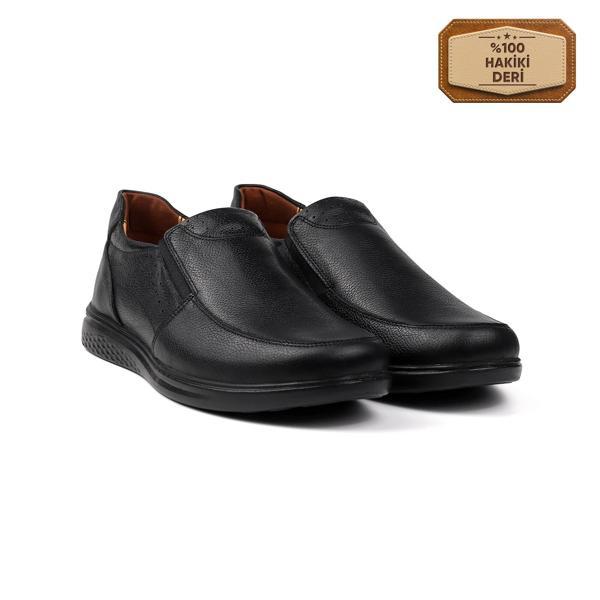 Erkek Siyah Hakiki Deri Ayakkabı, Ortopedik Taban Loafer Ayakkabı Günlük Casual Ayakkabı - Image 1