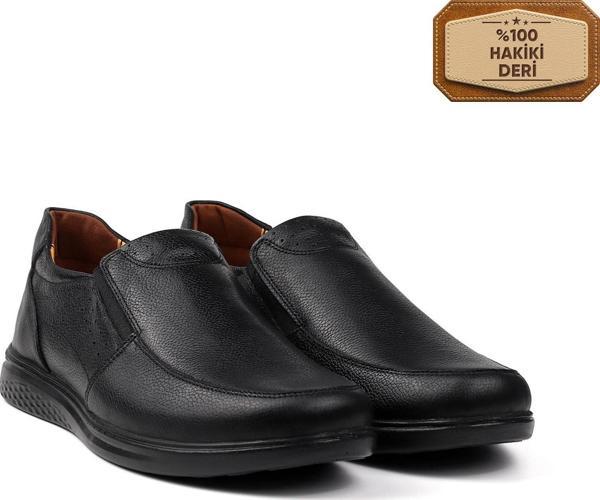 Erkek Siyah Hakiki Deri Ayakkabı, Ortopedik Taban Loafer Ayakkabı Günlük Casual Ayakkabı - Image 1