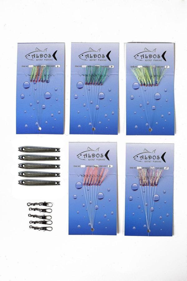 Aldos sport fishing Çapari Istavrit, Kurşunlu Fırdöndülü Çapari Set 5'li Paket - Image 1