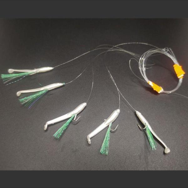 Aldos sport fishing Silikon At Çek Takımı (2 ADET) Silikon Balıklı Çapari 3,5 Cm Sedef Yeşil - Image 1