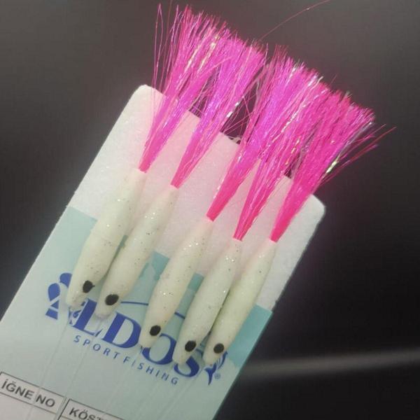 Aldos sport fishing Silikonlu Çapari (3 Adet) Çinekop, Palamut Çaparisi, Şeffaf Pembe Tüylü - Image 1