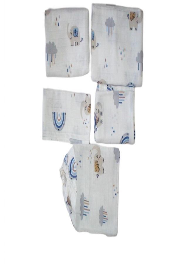 More Home Bebek Müslin Set %100 Pamuk 7 Parça Battaniye Müslin Filli Açık Gri - Image 1