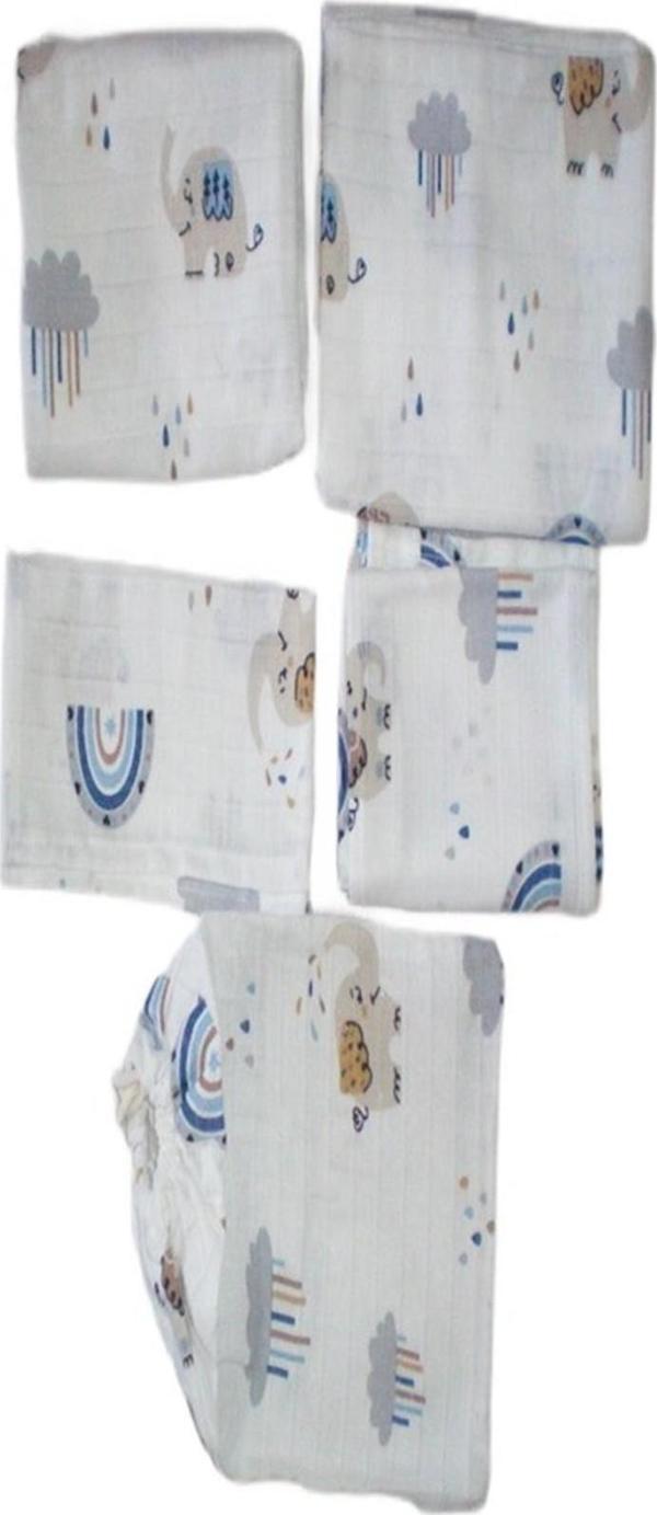 More Home Bebek Müslin Set %100 Pamuk 7 Parça Battaniye Müslin Filli Açık Gri - Image 1