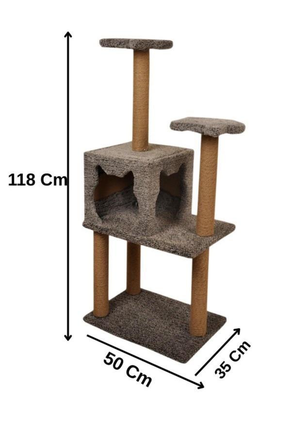 Pribor Üç Katlı Yuvalı Lüx Kedi Tırmalama Platformu ve Kedi Oyun Evi Gri 118 cm - Image 1
