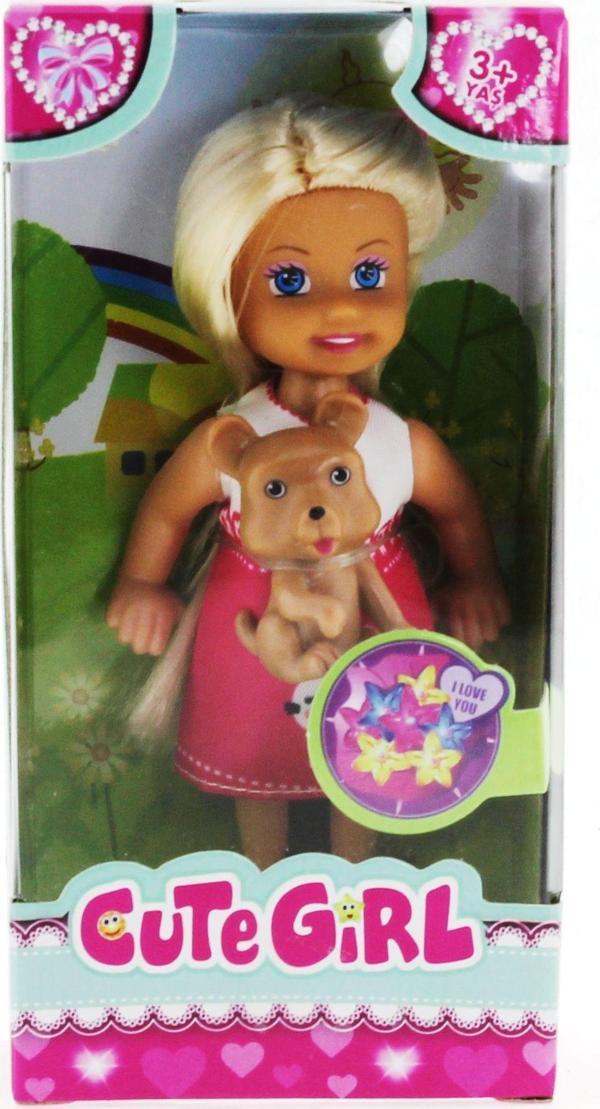 Eğlenceli Oyuncak Cute Girl Kahverengi Köpekli ve Sarışın Mini Bebek Kız Erkek Çocuk Eğitici Eğiti - Image 1